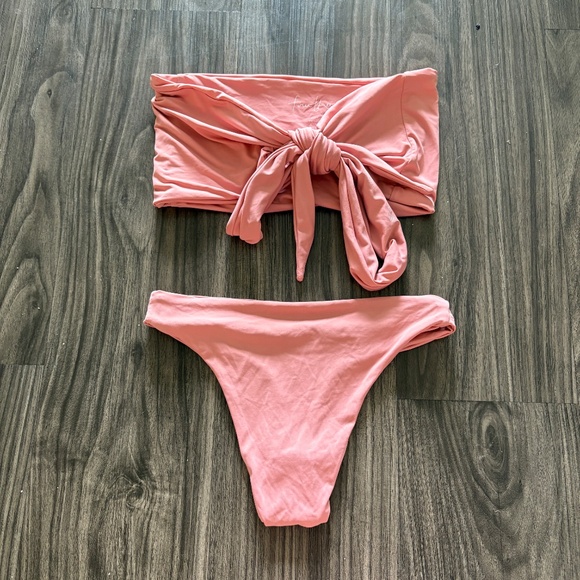 437 Active Swimwear Womens Pink Tie-Front Bandeau Bikini Set Small - Picture 4 of 10